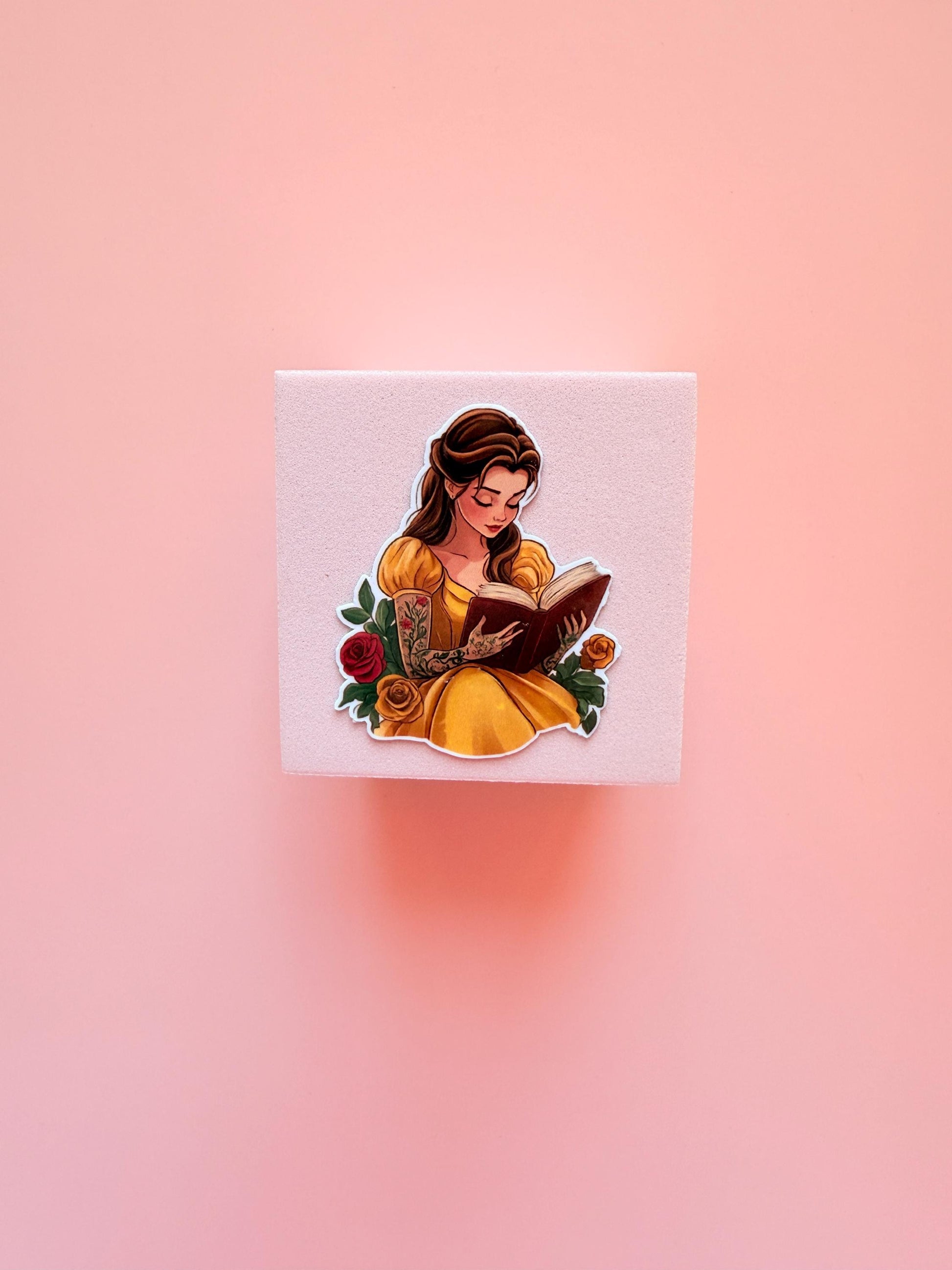 Belle Tattoo Sticker – Bookish Vinyl Decal Featuring a Tattooed Princess Reading Her Favorite Book - The Sticker Era