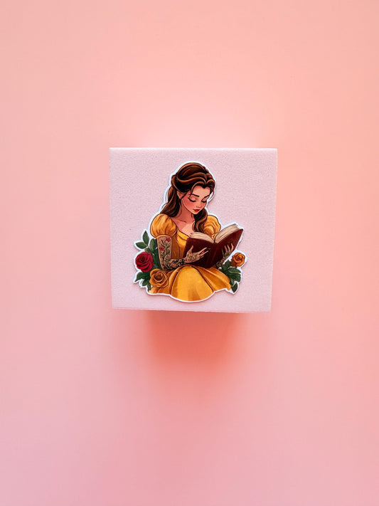 Belle Tattoo Sticker – Bookish Vinyl Decal Featuring a Tattooed Princess Reading Her Favorite Book - The Sticker Era