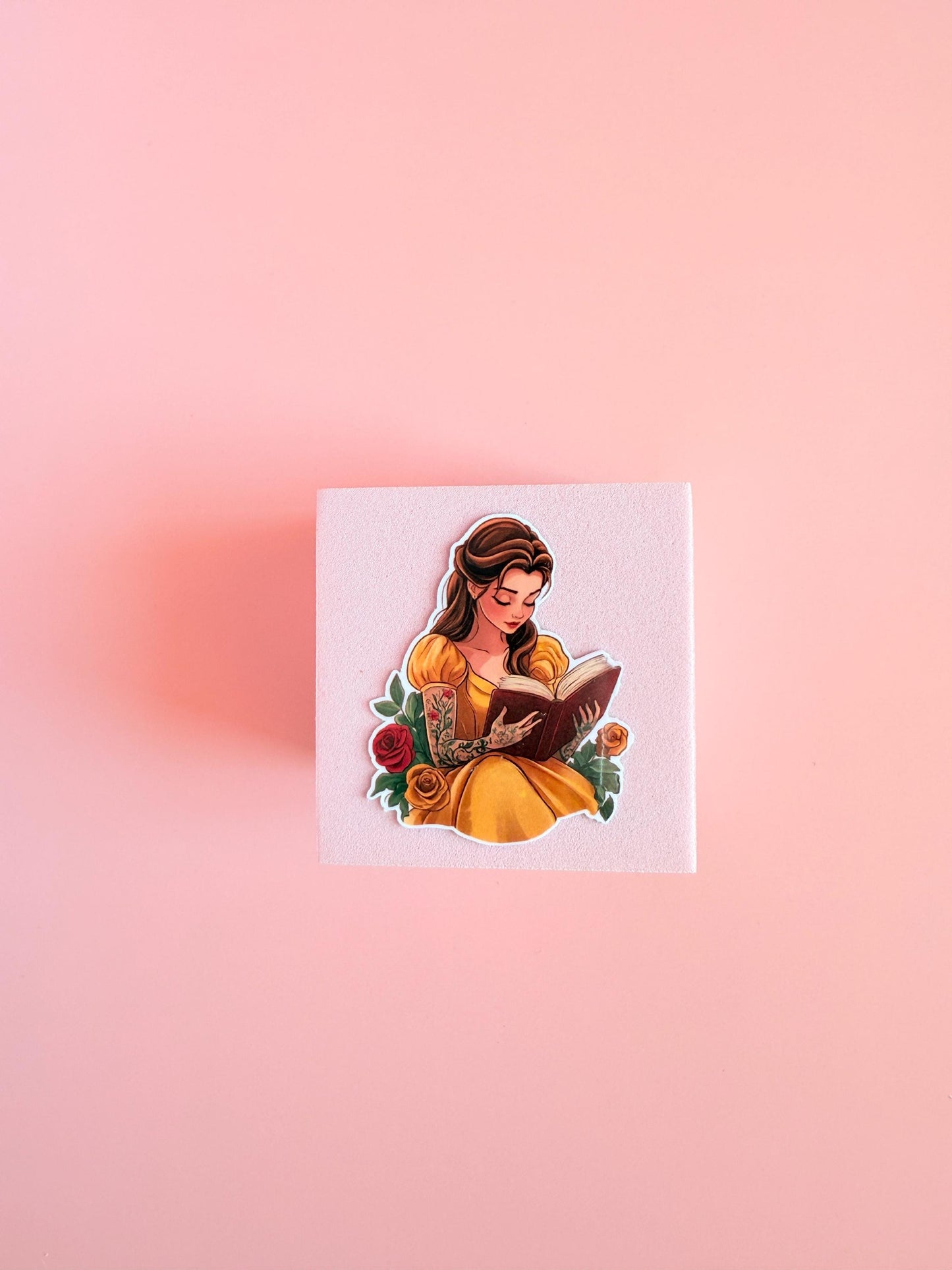 Belle Tattoo Sticker – Bookish Vinyl Decal Featuring a Tattooed Princess Reading Her Favorite Book - The Sticker Era