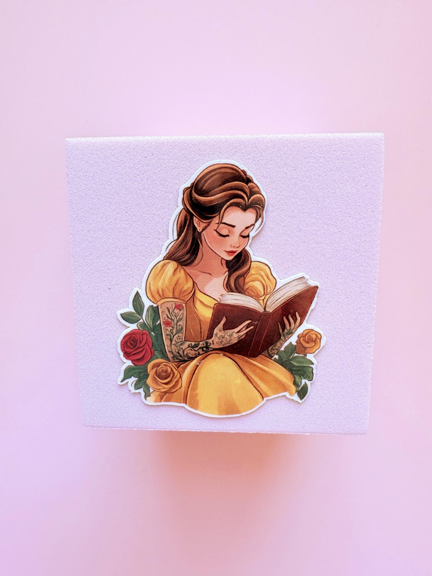 Belle Tattoo Sticker – Bookish Vinyl Decal Featuring a Tattooed Princess Reading Her Favorite Book - The Sticker Era