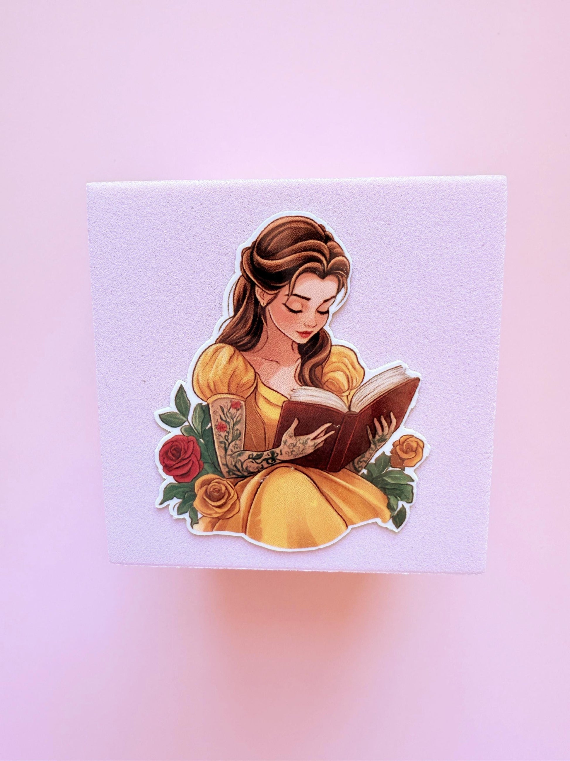 Belle Tattoo Sticker – Bookish Vinyl Decal Featuring a Tattooed Princess Reading Her Favorite Book - The Sticker Era