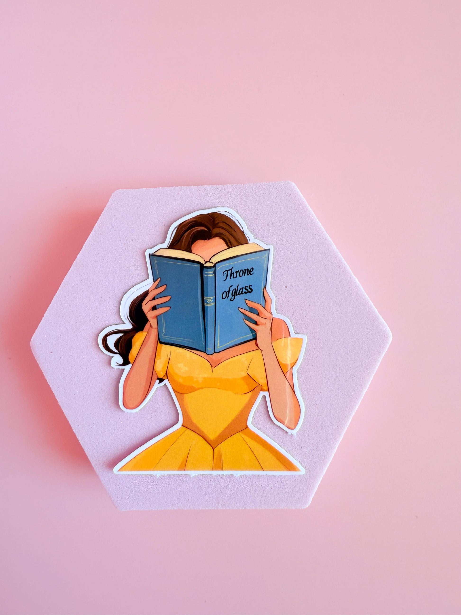 Belle Reading Throne of Glass Sticker – Bookish Vinyl Decal for Fantasy Fans & Journals - The Sticker Era