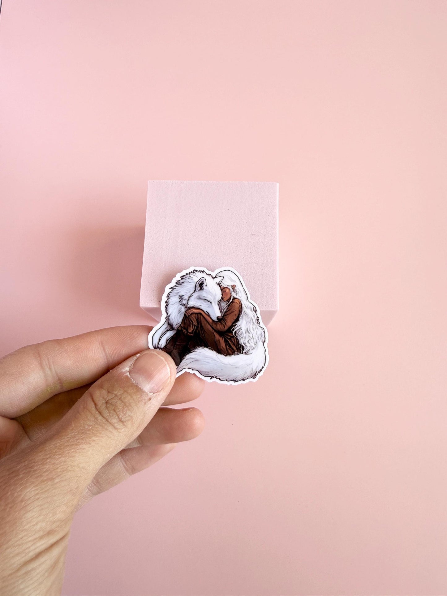 Throne of Glass wolf sticker handheld size reference by The Sticker Era