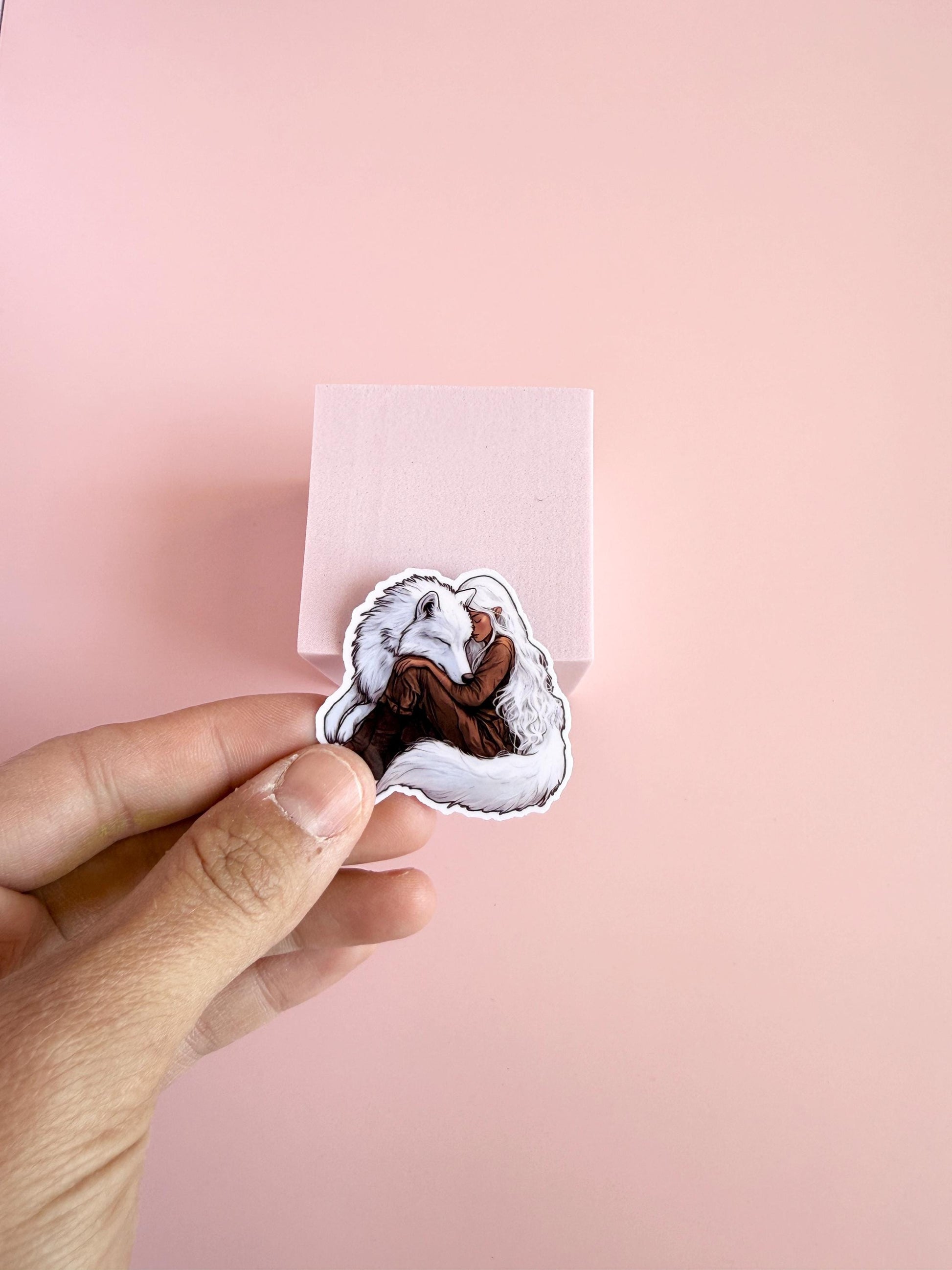 Throne of Glass wolf sticker handheld size reference by The Sticker Era