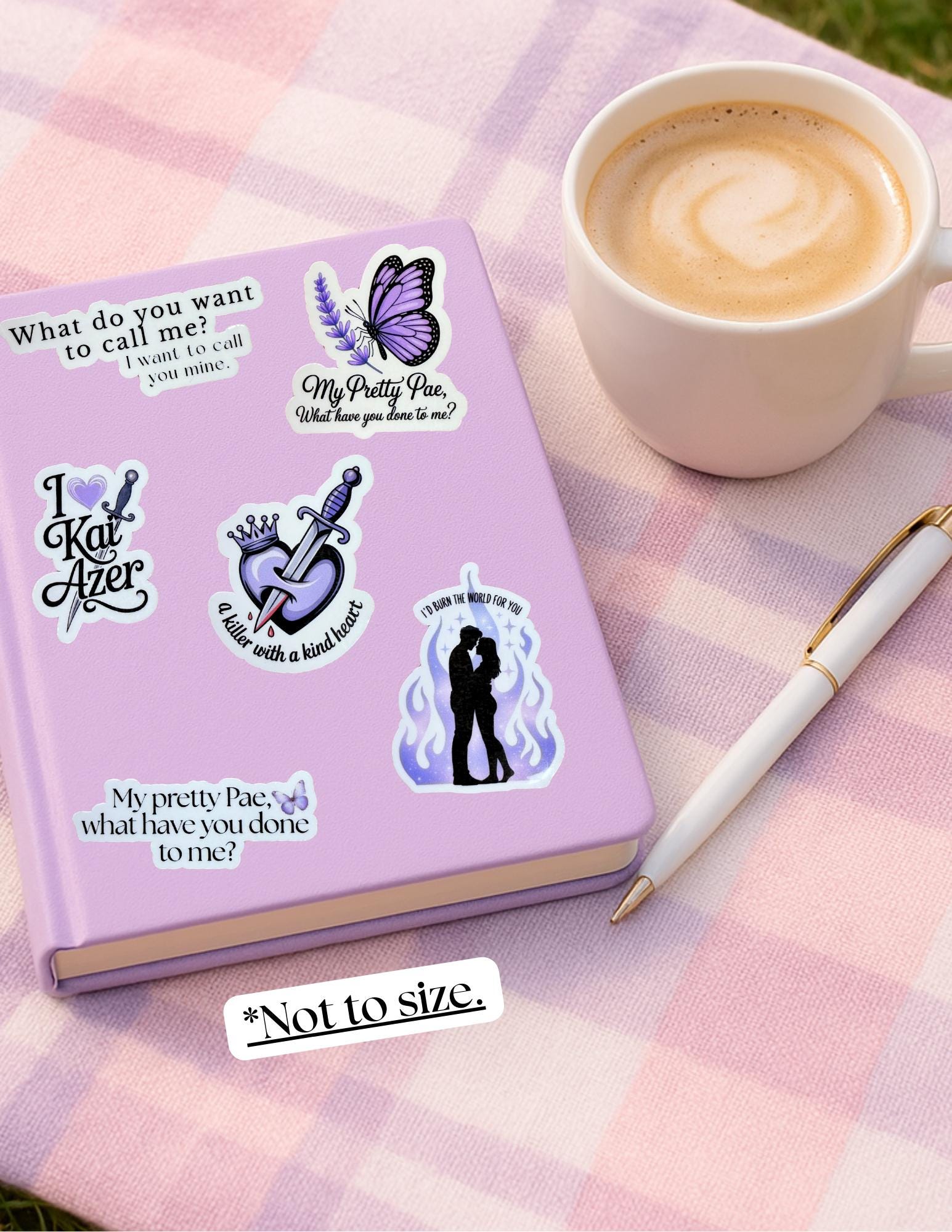 A romantasy-themed vinyl sticker set inspired by Powerless, featuring royal elements, magical motifs, and emotional romance quotes. Perfect for readers who love fantasy, romance, and powerful heroines.