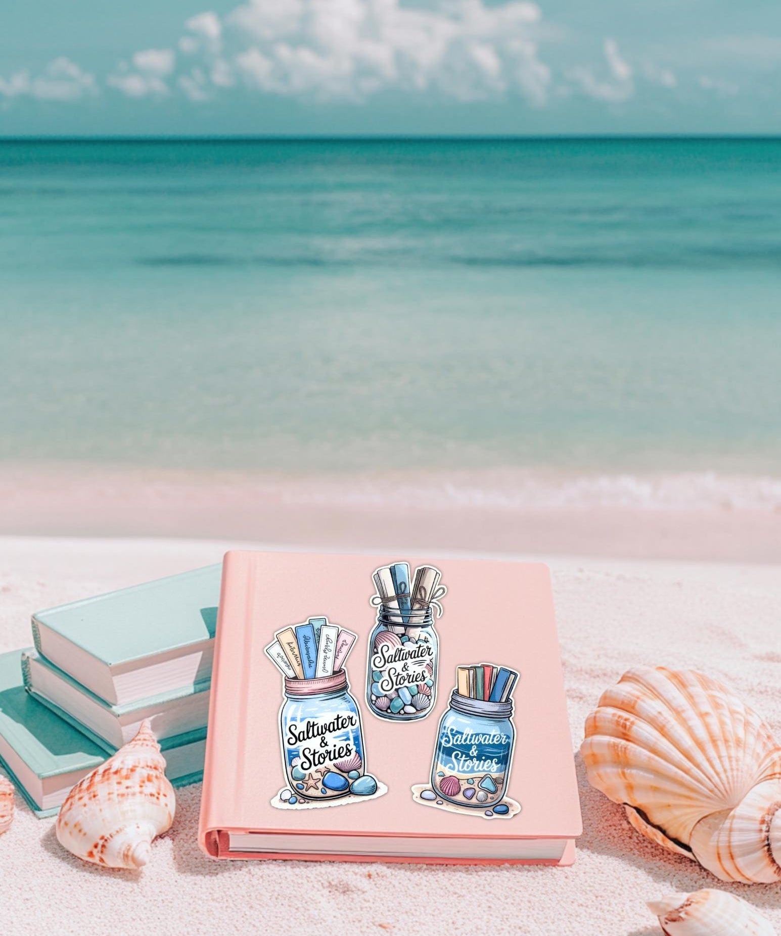 Saltwater Stories Vinyl Sticker Bundle | Beachy Bookish Stickers by The Sticker Era