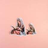 Vintage Reading Woman Sticker | Cozy Bookish Aesthetic Vinyl Decal by The Sticker Era