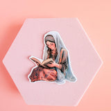 Vintage Reading Woman Sticker | Cozy Bookish Aesthetic Vinyl Decal by The Sticker Era