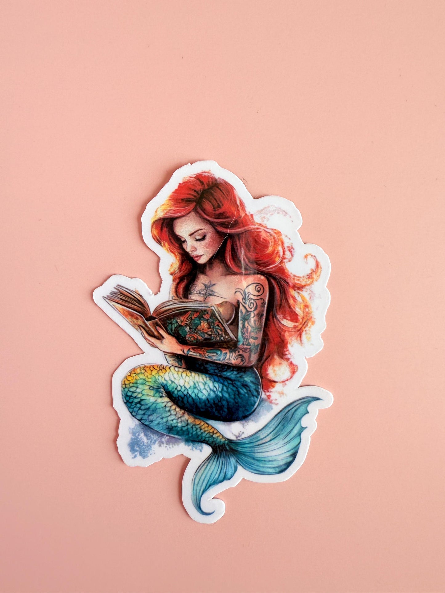 Mermaid Reading Sticker – Fantasy Bookish tattooed Vinyl for Kindles, Journals & Water Bottles - The Sticker Era