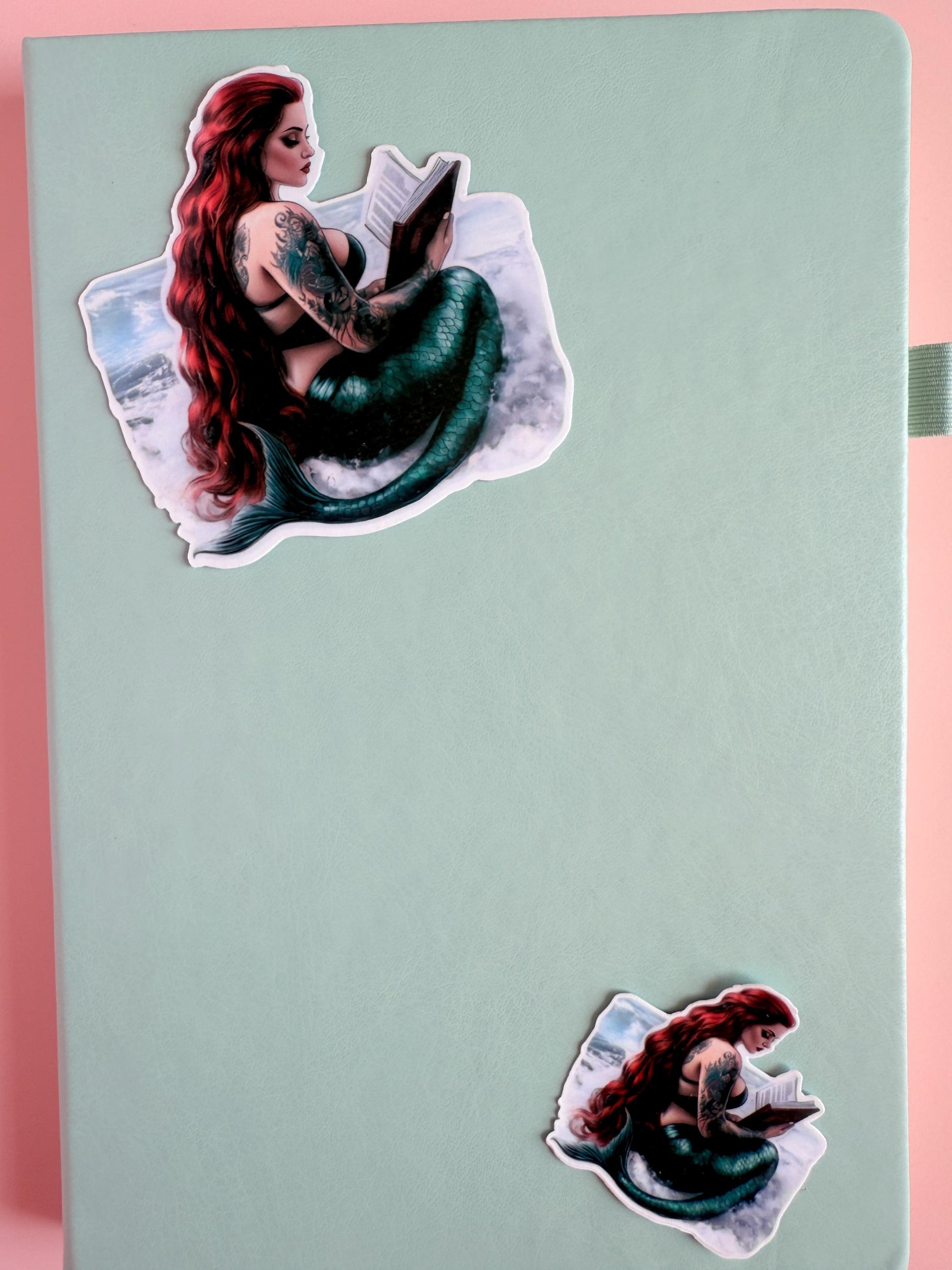 Back View Mermaid Reading Sticker – Tattooed Bookish Ocean Fantasy Vinyl for Kindles & Journals|gifts - The Sticker Era
