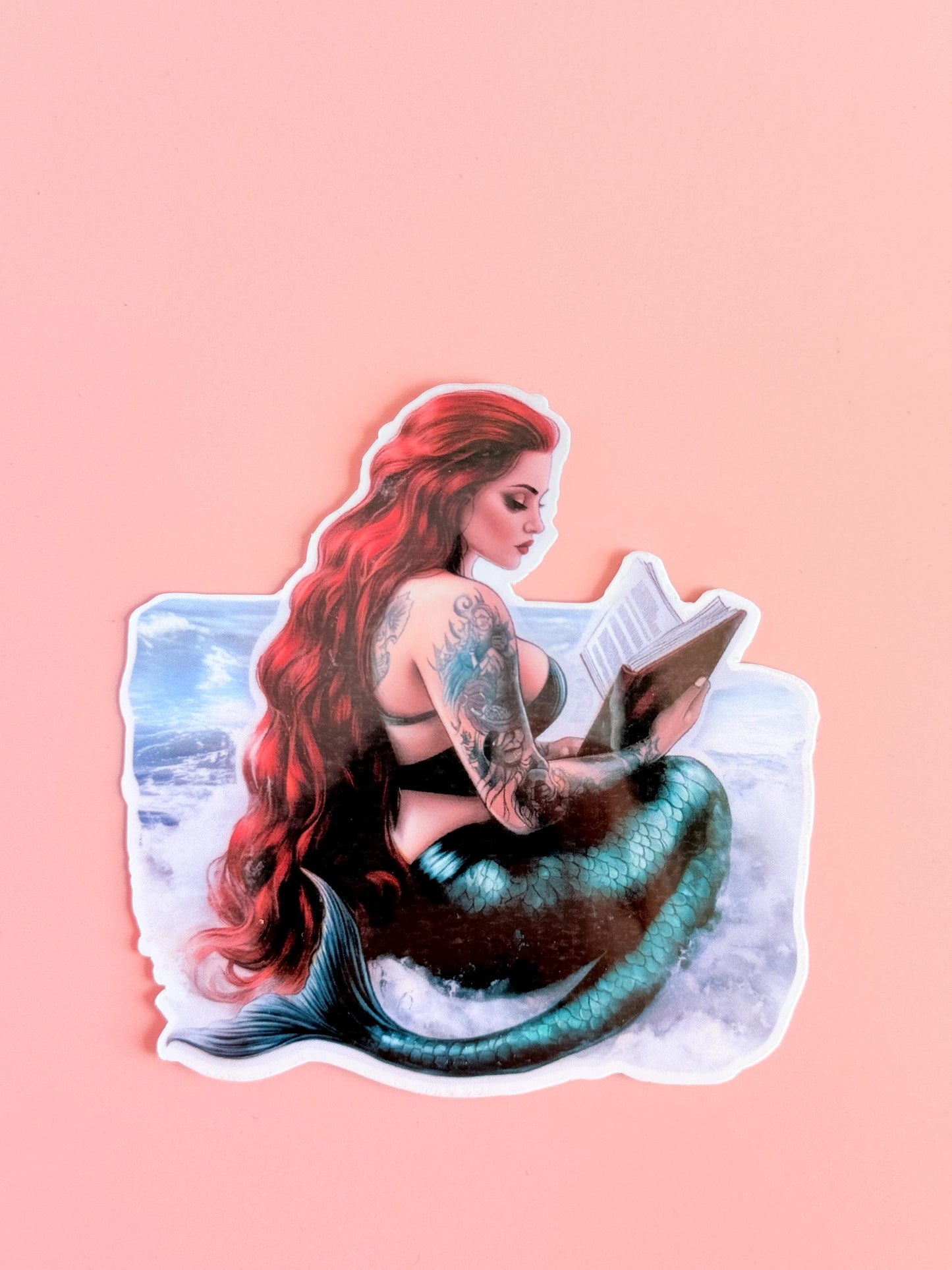 Back View Mermaid Reading Sticker – Tattooed Bookish Ocean Fantasy Vinyl for Kindles & Journals|gifts - The Sticker Era
