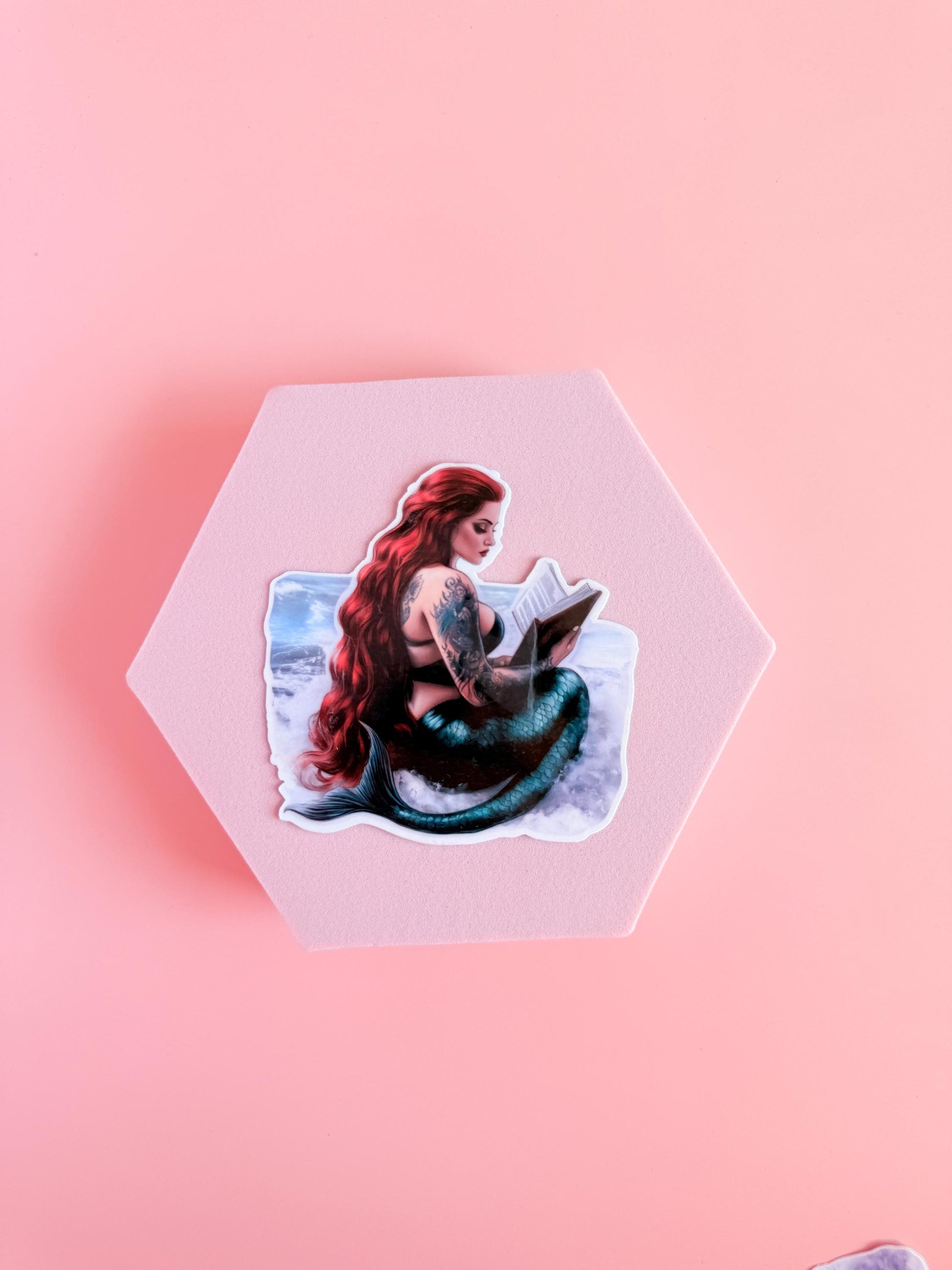 Back View Mermaid Reading Sticker – Tattooed Bookish Ocean Fantasy Vinyl for Kindles & Journals|gifts - The Sticker Era