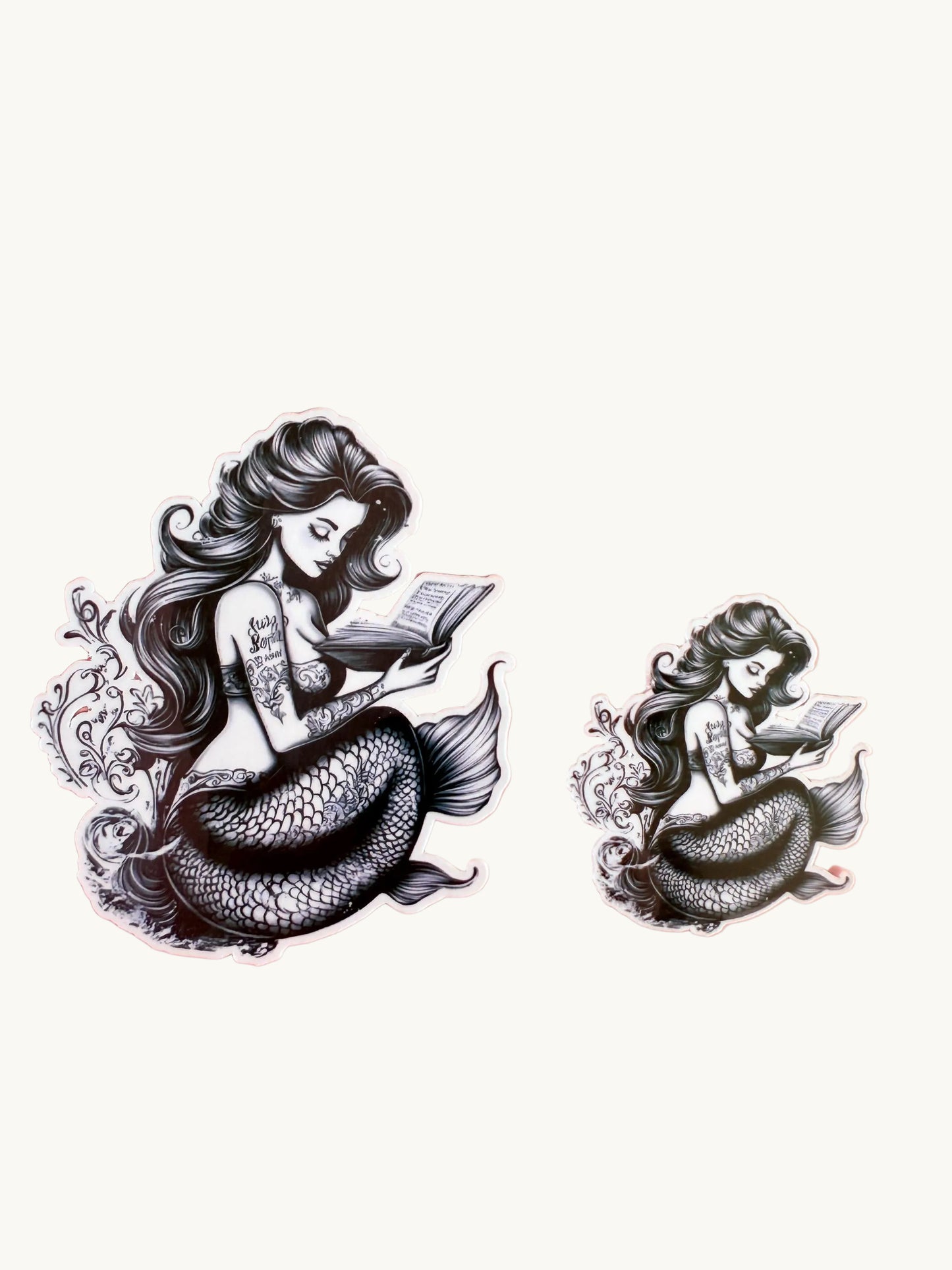Retro Mermaid Reading Sticker – Tattooed Fantasy Vinyl for Journals, Kindles & Bookish Decor| gift| book club gift idea | kindle accessory - The Sticker Era