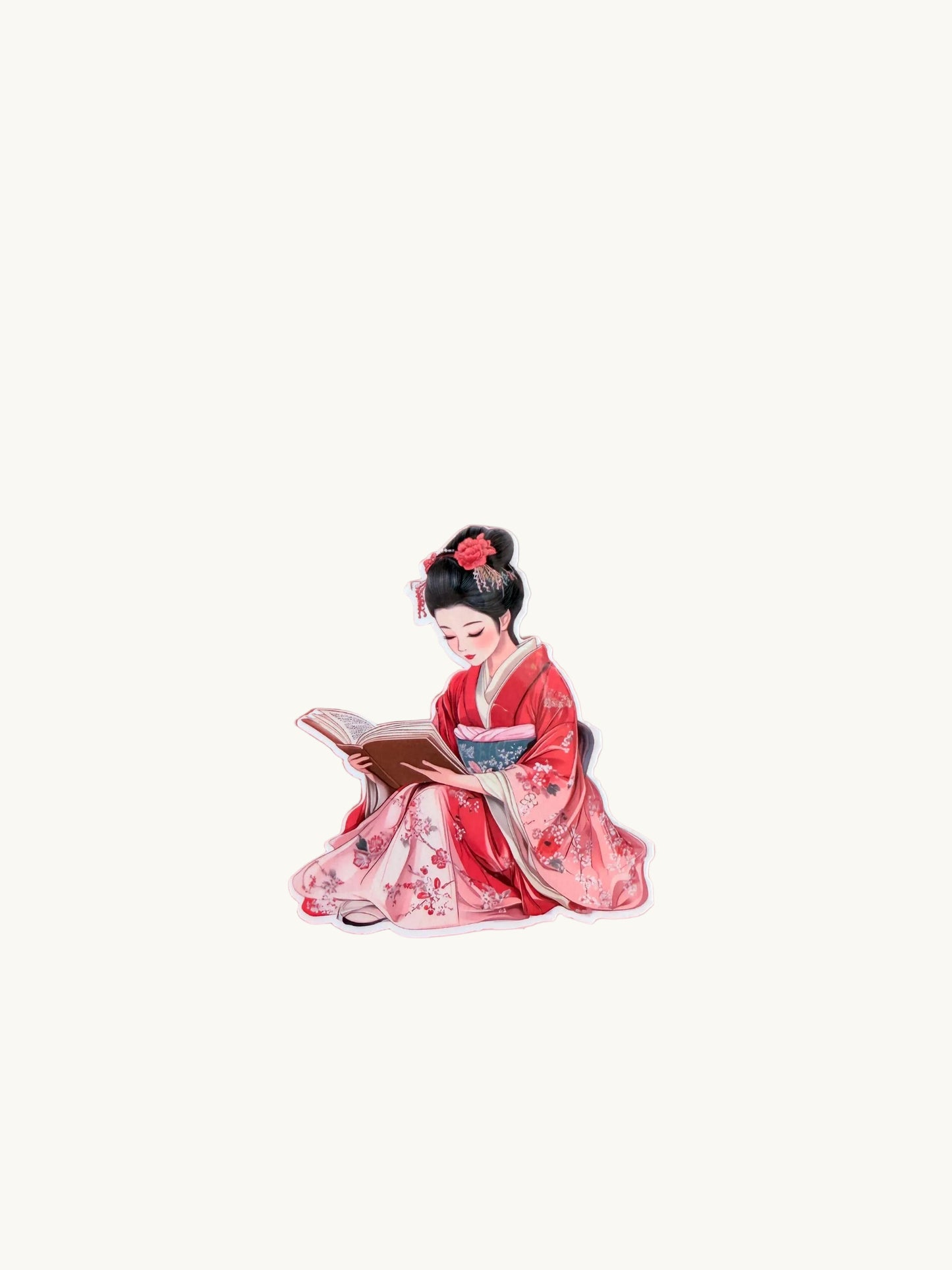 Reading Woman in Kimono Sticker – Floral Bookish Vinyl for Journals, Planners & Cozy Decor| kindle accessories| travelers gift| pink sticker - The Sticker Era