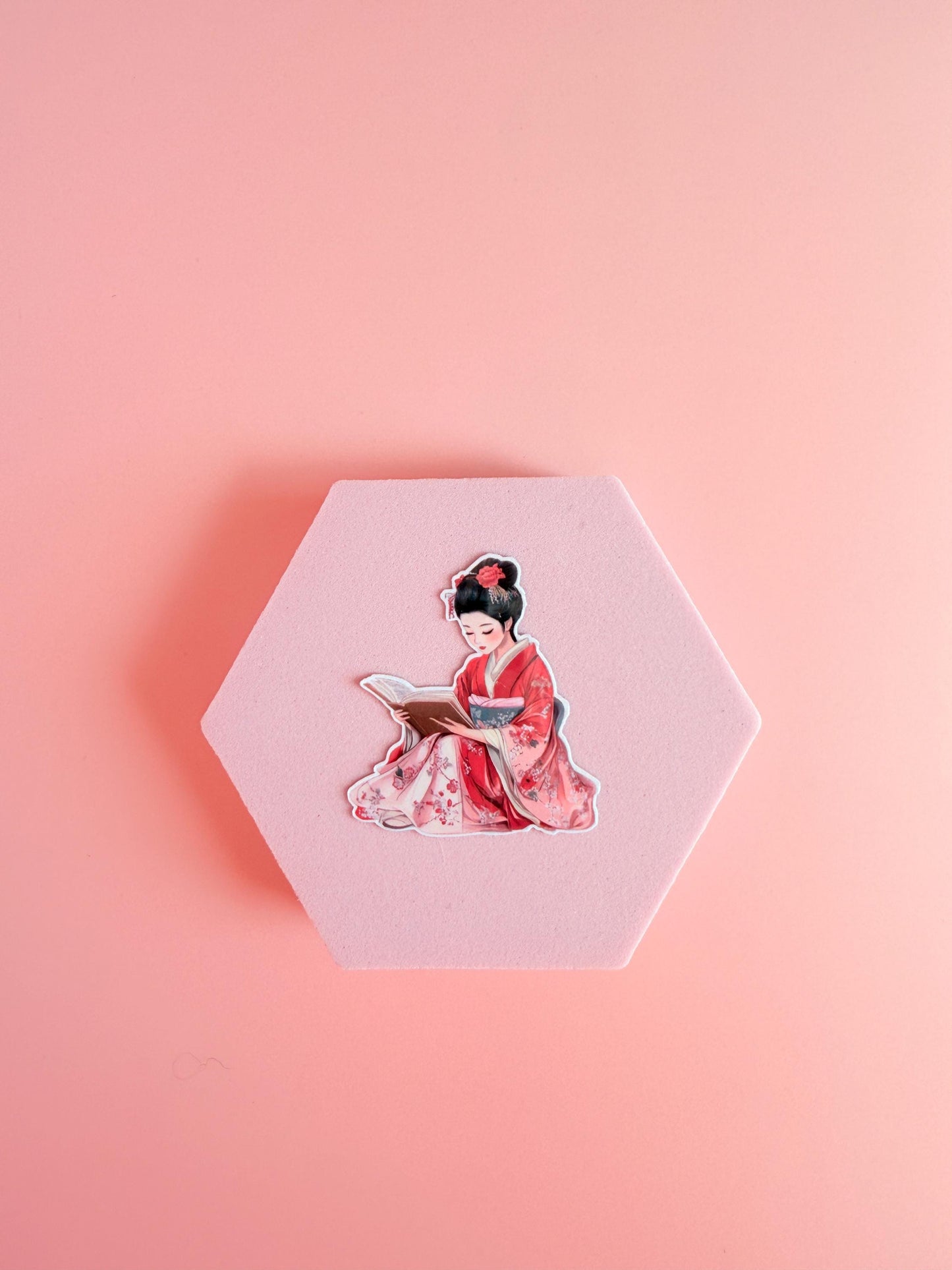 Reading Woman in Kimono Sticker – Floral Bookish Vinyl for Journals, Planners & Cozy Decor| kindle accessories| travelers gift| pink sticker - The Sticker Era