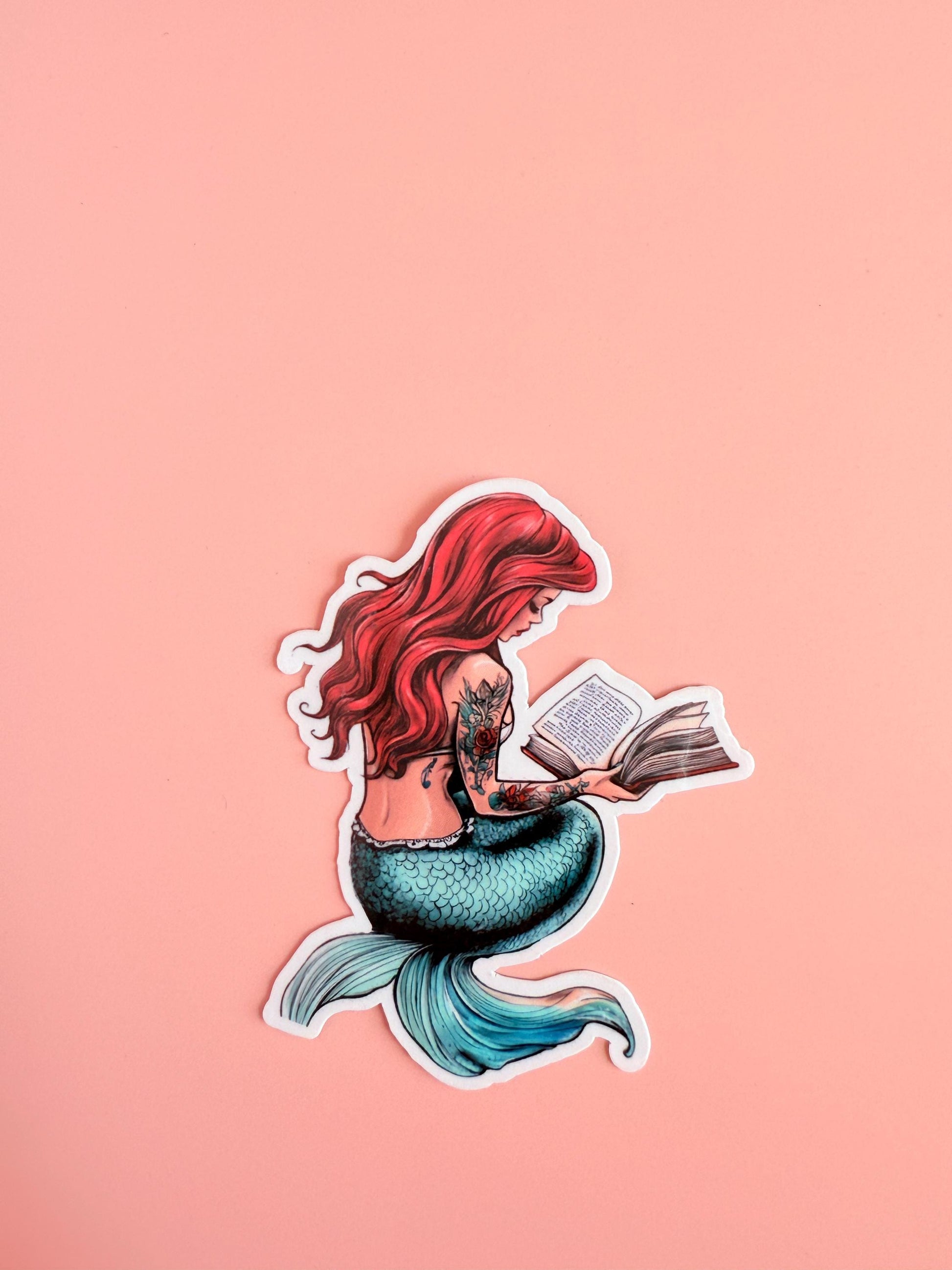 Whimsical Mermaid Reading Sticker – ariel reading l for Bookish Planners, Kindles & Water Bottles | gifts for her | book club gift - The Sticker Era