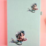 Teal Mermaid Reading Sticker | Retro Ocean Fantasy Book Lover Vinyl Decal by The Sticker Era
