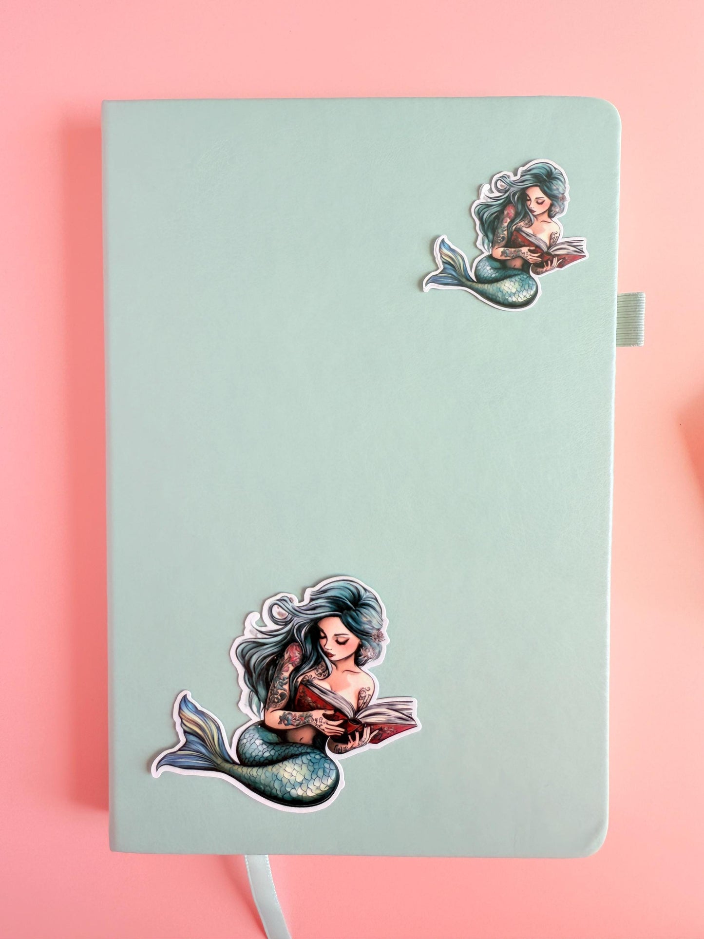Teal Mermaid Book Sticker – Ocean Fantasy Vinyl Decal for Book Lovers, Planners, Journals, Kindles | Retro Reading Mermaid| gifts for her - The Sticker Era