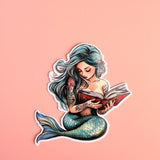 Teal Mermaid Reading Sticker | Retro Ocean Fantasy Book Lover Vinyl Decal by The Sticker Era