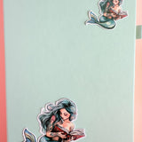 Teal Mermaid Reading Sticker | Retro Ocean Fantasy Book Lover Vinyl Decal by The Sticker Era