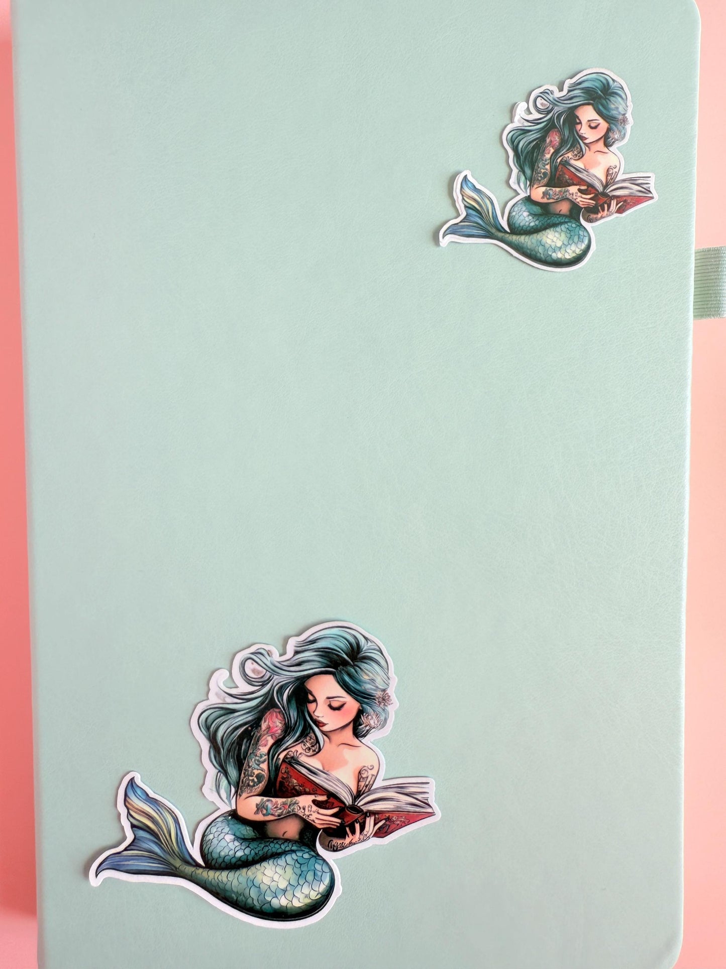 Teal Mermaid Book Sticker – Ocean Fantasy Vinyl Decal for Book Lovers, Planners, Journals, Kindles | Retro Reading Mermaid| gifts for her - The Sticker Era