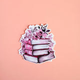 Pink Book Stack & Flowers Sticker | Romantic Bookish Vinyl Decal by The Sticker Era