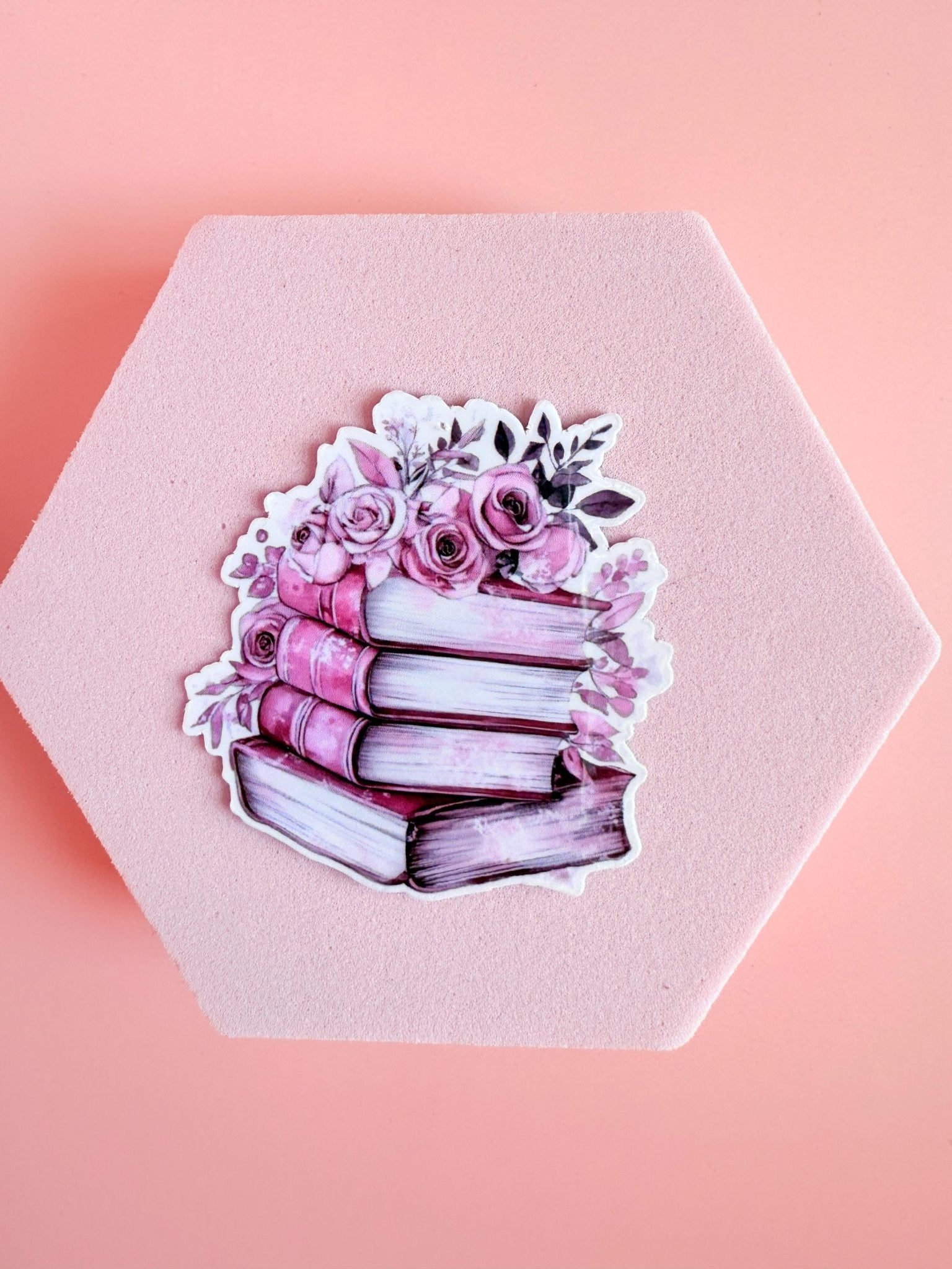 Pink Book Stack & Flowers Sticker | Romantic Bookish Vinyl Decal by The Sticker Era