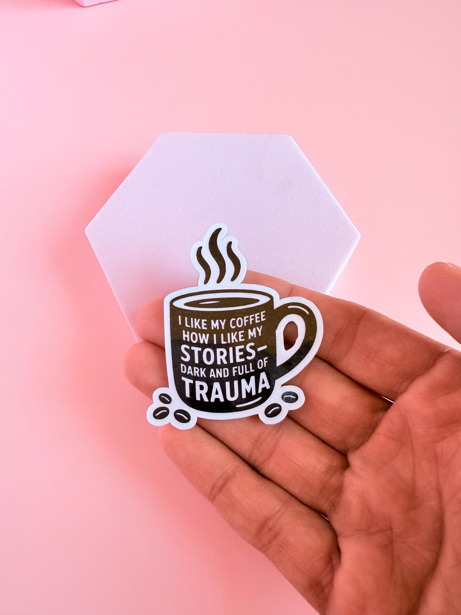 Coffee lover Sticker – Funny meme sticker | Book Lovers, Trauma Readers & Caffeine Chaos |gift| book club gift| birthday gift - The Sticker Era