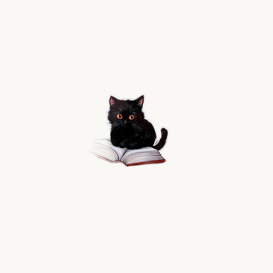 Black Cat on Open Book Sticker–Cute Bookish Cat Vinyl for Readers, Journalers gift & Cozy Aesthetic Lovers|kindle accessories| bookish gift - The Sticker Era