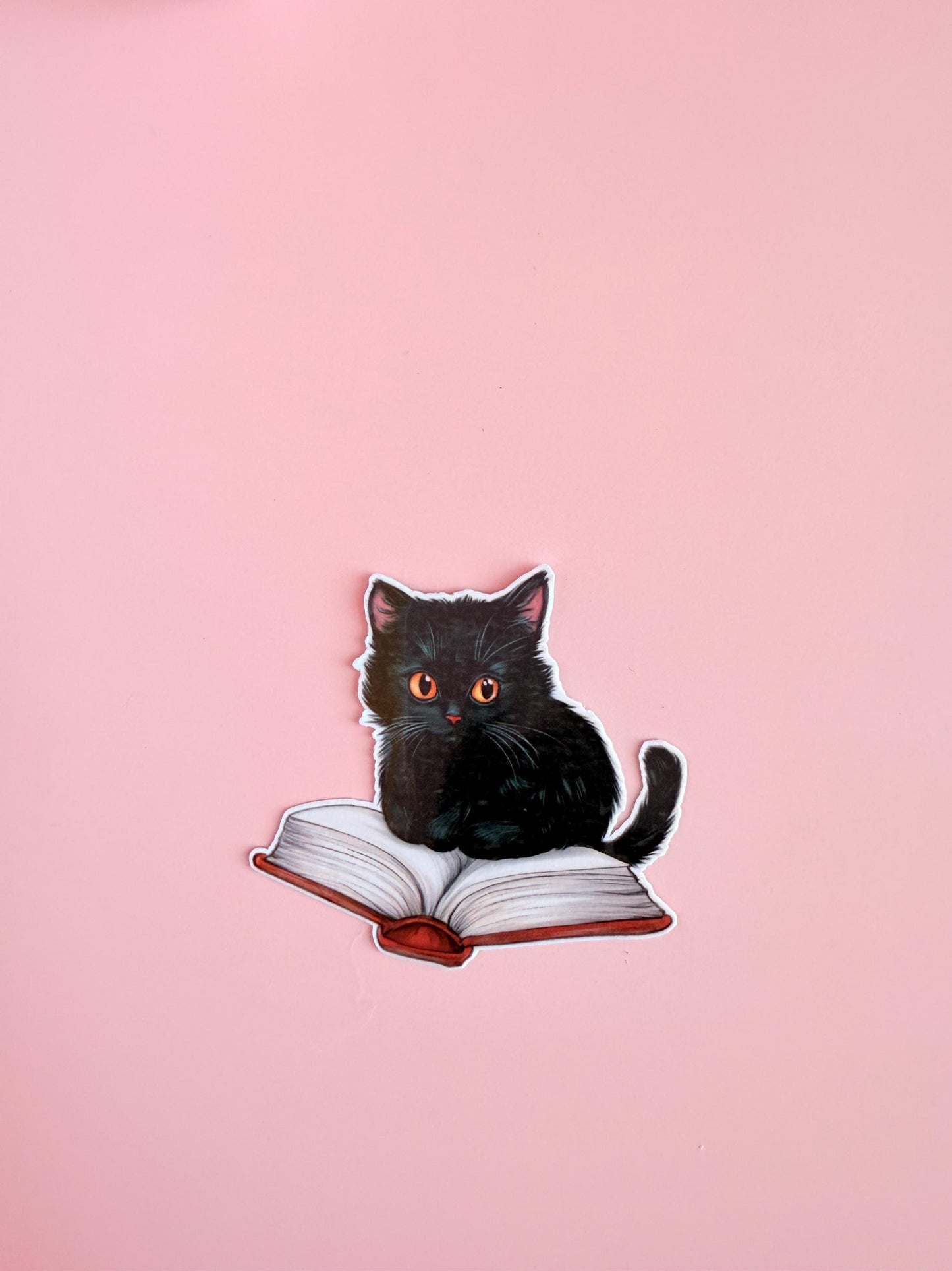 Black Cat on Open Book Sticker–Cute Bookish Cat Vinyl for Readers, Journalers gift & Cozy Aesthetic Lovers|kindle accessories| bookish gift - The Sticker Era