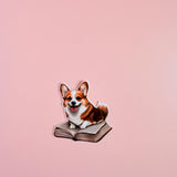 Corgi on a Book Sticker | Cute Bookish Dog Vinyl Decal by The Sticker Era