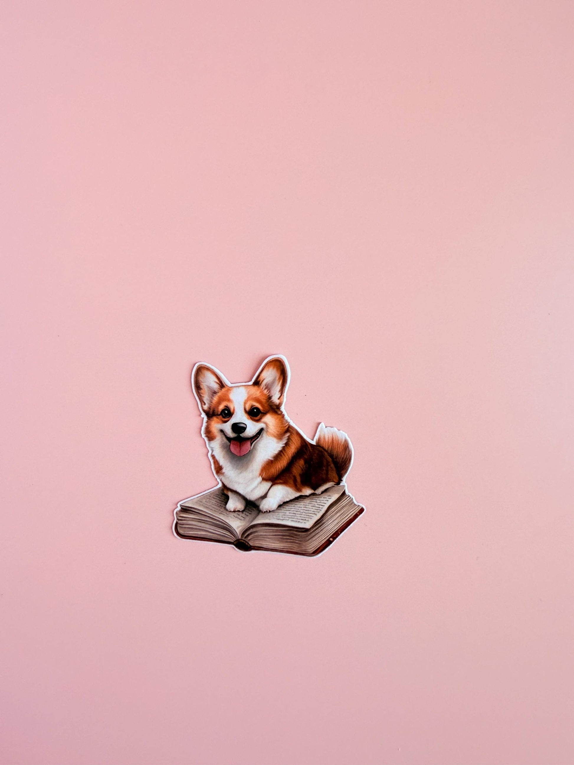 Corgi on a Book Sticker – Cute Bookish Vinyl Decal for Dog Lovers, Planners, Kindle accessories | animal stickers | pet gift| book club gift - The Sticker Era