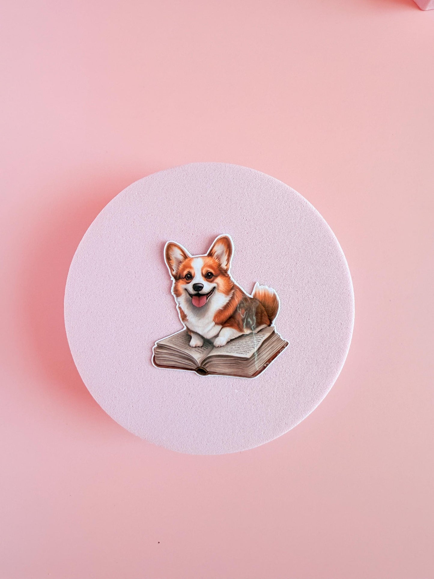 Corgi on a Book Sticker – Cute Bookish Vinyl Decal for Dog Lovers, Planners, Kindle accessories | animal stickers | pet gift| book club gift - The Sticker Era