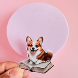Corgi on a Book Sticker | Cute Bookish Dog Vinyl Decal by The Sticker Era