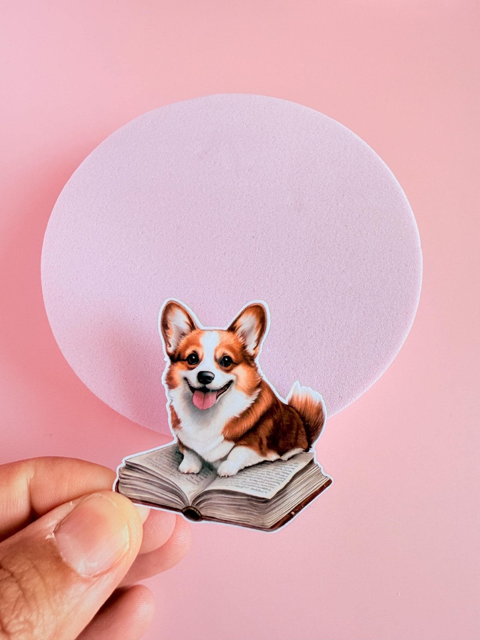 Corgi on a Book Sticker | Cute Bookish Dog Vinyl Decal by The Sticker Era