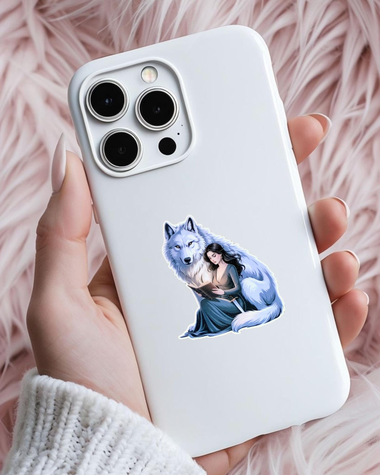 Girl with Wolf Reading Sticker – Mystical Bookish Vinyl Decal for Fantasy Fans & Animal Lovers - The Sticker Era