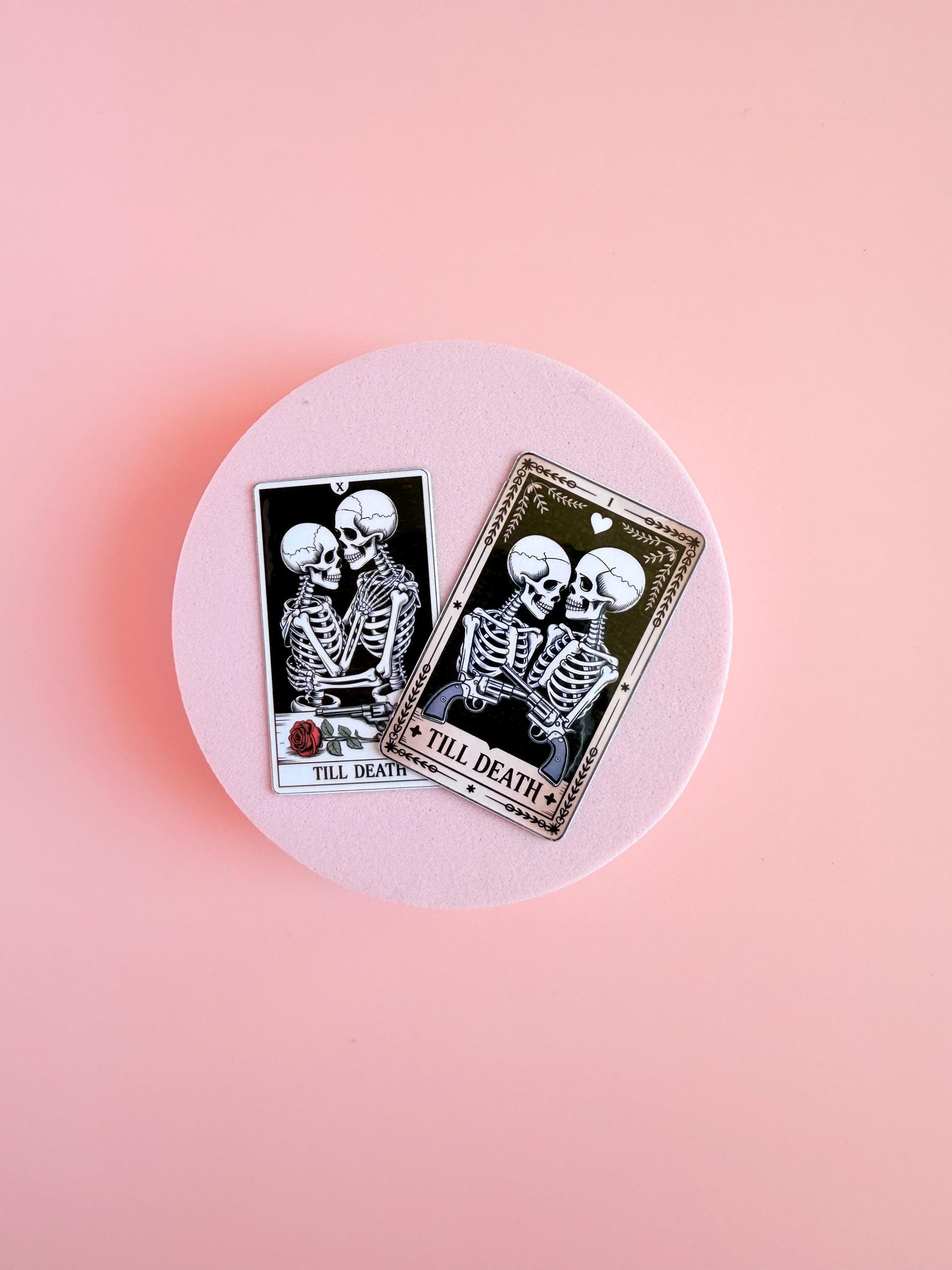 Till Death Tarot Sticker Set – Gothic Skeleton Couple Vinyl Stickers | Dark Romance Bookish Gift for Kindles, Tumblers, Journals | gift set - The Sticker Era