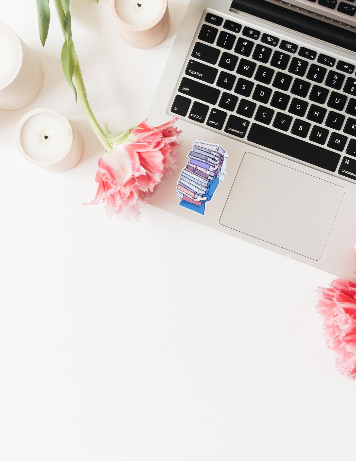 Book Hoarder Sticker – Girl Peeking with Huge Stack of Books, Bookish Vinyl Decal for Readers & Journal Lovers - The Sticker Era