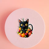 Fruit Cat Sticker | Cute Black Cat with Fruit Aesthetic Vinyl Decal by The Sticker Era