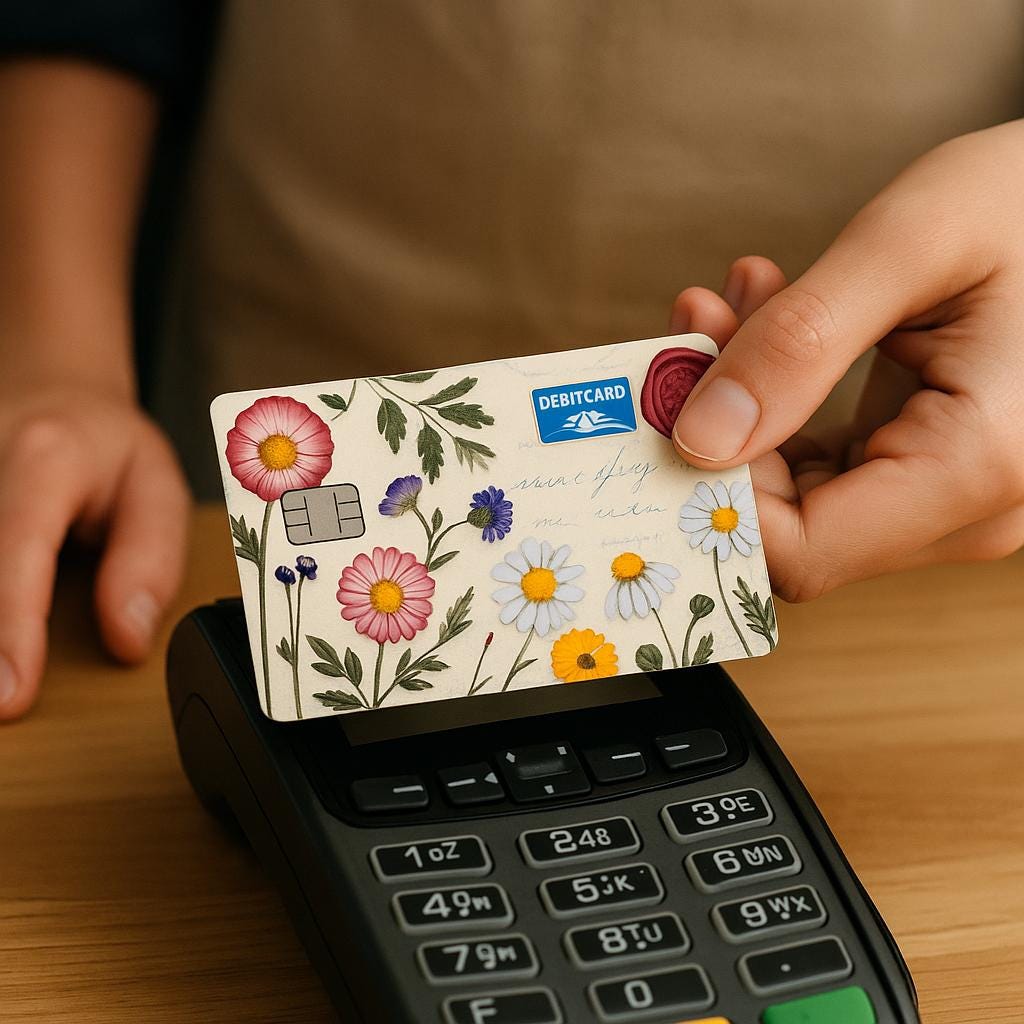 Vintage Botanical Flower Debit Card Skin: Aesthetic Vinyl Cover with Script for Nature Lovers - The Sticker Era