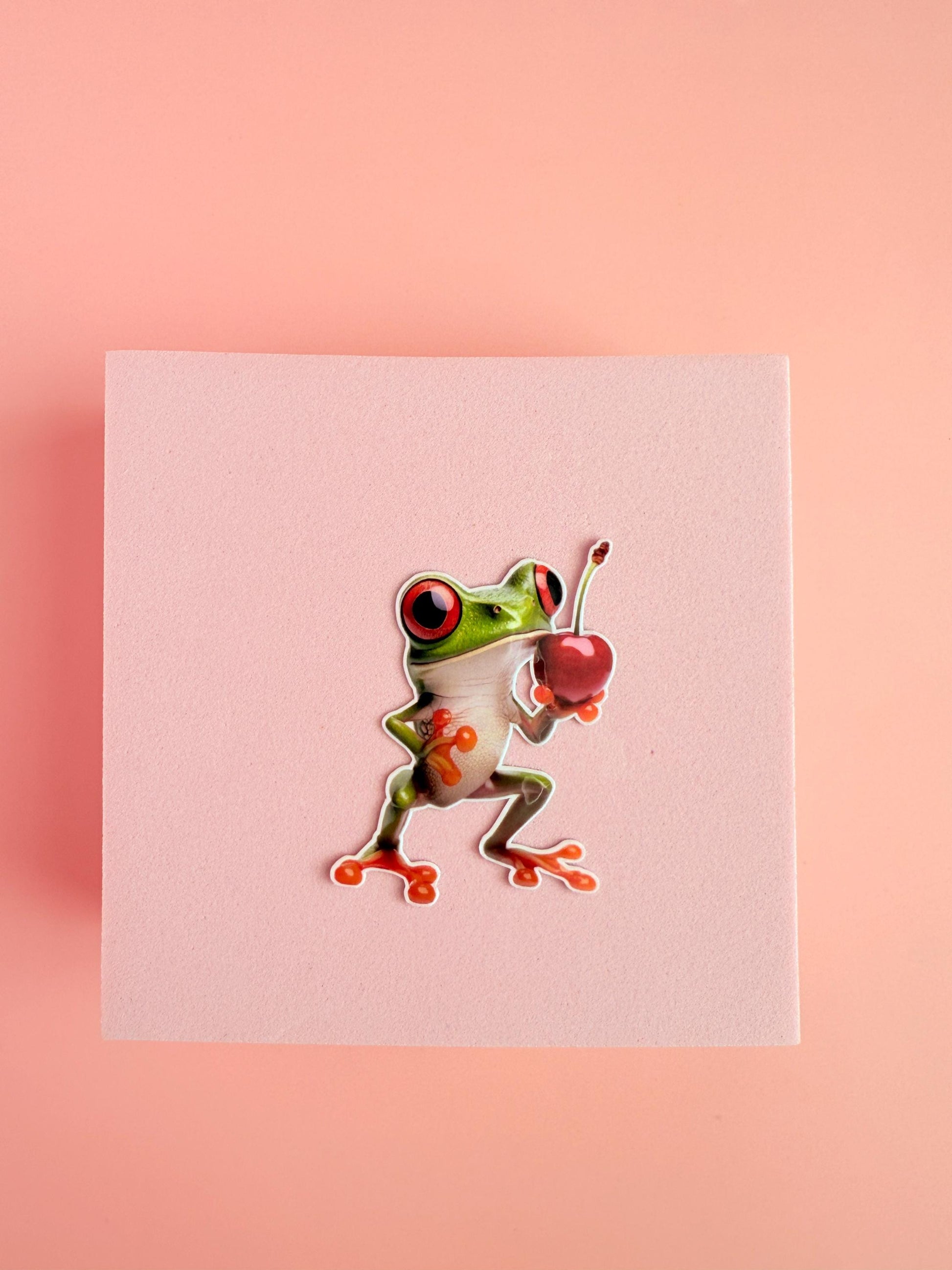 Frog Sticker Pack –4 Cute Red-Eyed Tree Frog Vinyl Stickers with Cherries for Water Bottles, Laptops, Journals|animal gift|kindle decor - The Sticker Era