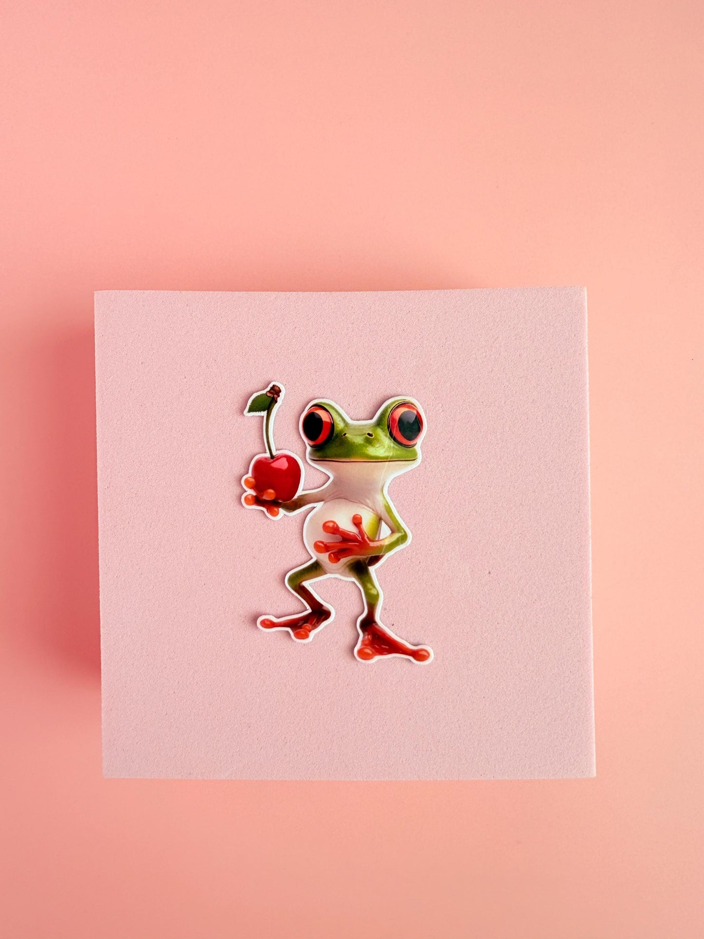 Frog Sticker Pack –4 Cute Red-Eyed Tree Frog Vinyl Stickers with Cherries for Water Bottles, Laptops, Journals|animal gift|kindle decor - The Sticker Era