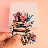 Floral Book Stack Sticker | Aesthetic Bookish Flower Vinyl Decal by The Sticker Era