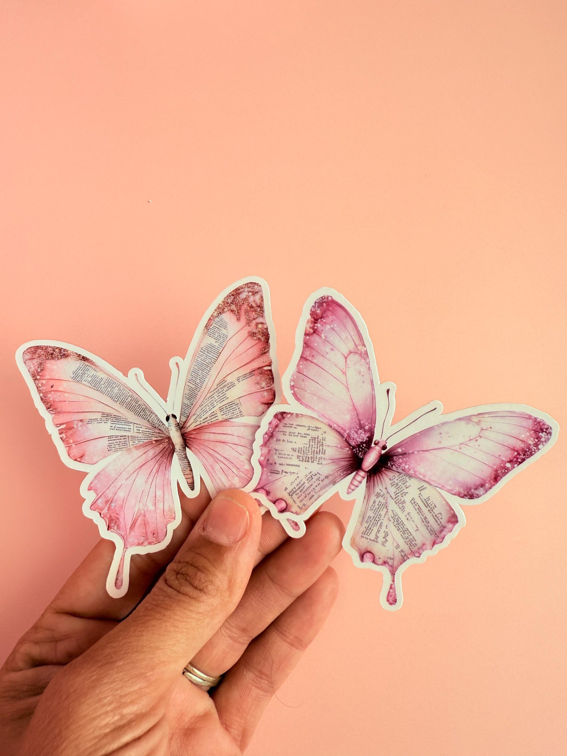Pink Butterfly Sticker – Vintage Text Butterfly Vinyl Sticker for Journals, Kindles & Water Bottles | Bookish Aesthetic Decal |bookclub gift - The Sticker Era