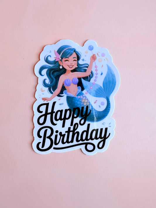 Happy Birthday Mermaid Sticker – Vinyl Gift Sticker for Kids, Planners, Journals, Cards & Birthday Boxes |Ocean Birthday Decal | party favor - The Sticker Era