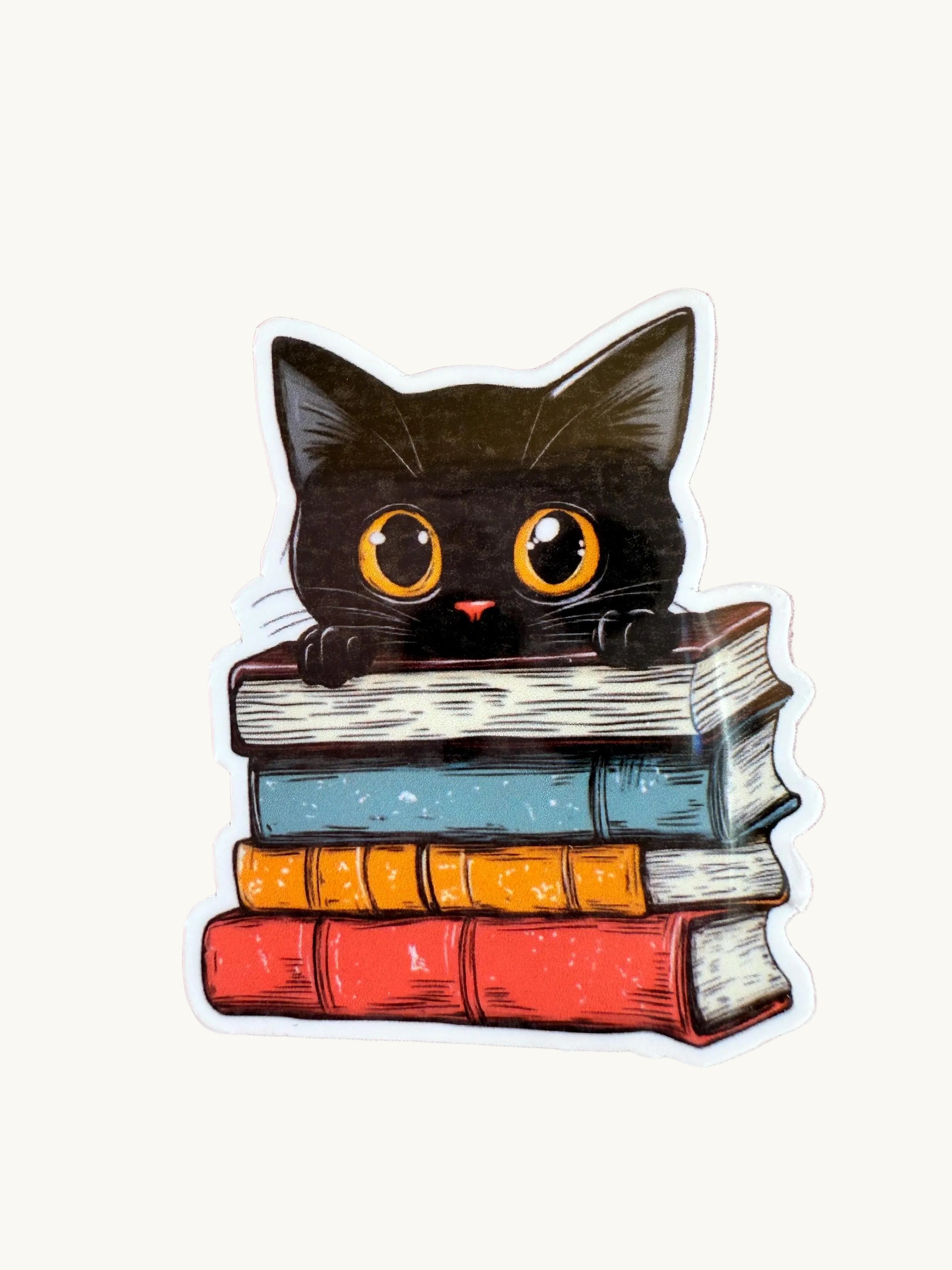 Black Cat Book Sticker – Cute Vinyl Reading Sticker for Book Lovers, Cat Moms, and Readers| book club gifts| cute animal sticker| book decal - The Sticker Era