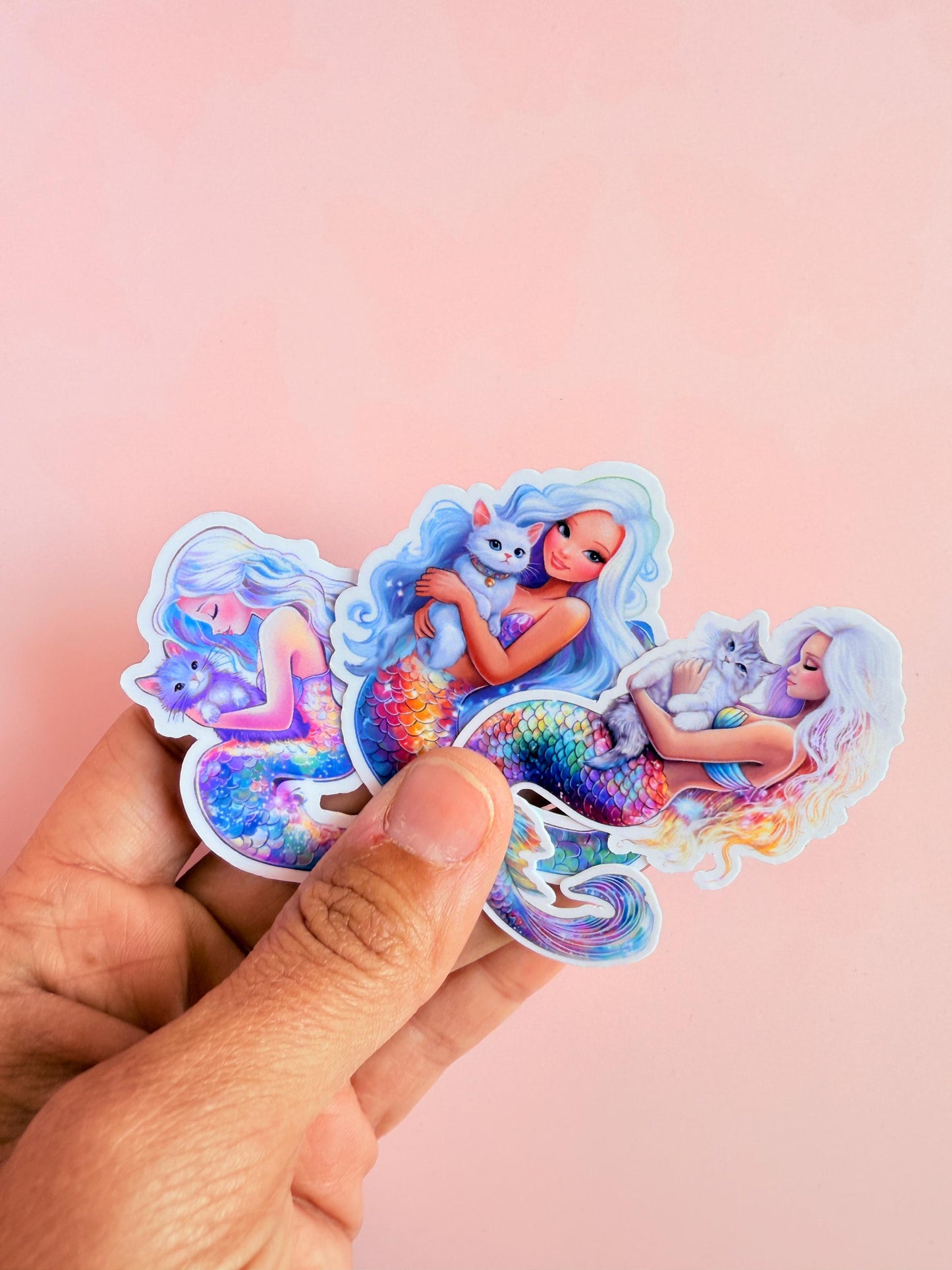 Mermaid and Cat Sticker Pack–Rainbow Fantasy Vinyl Stickers for Water Bottles, Journals & Ocean-Loving Cat Moms|fantasy sticker| ocean merch - The Sticker Era