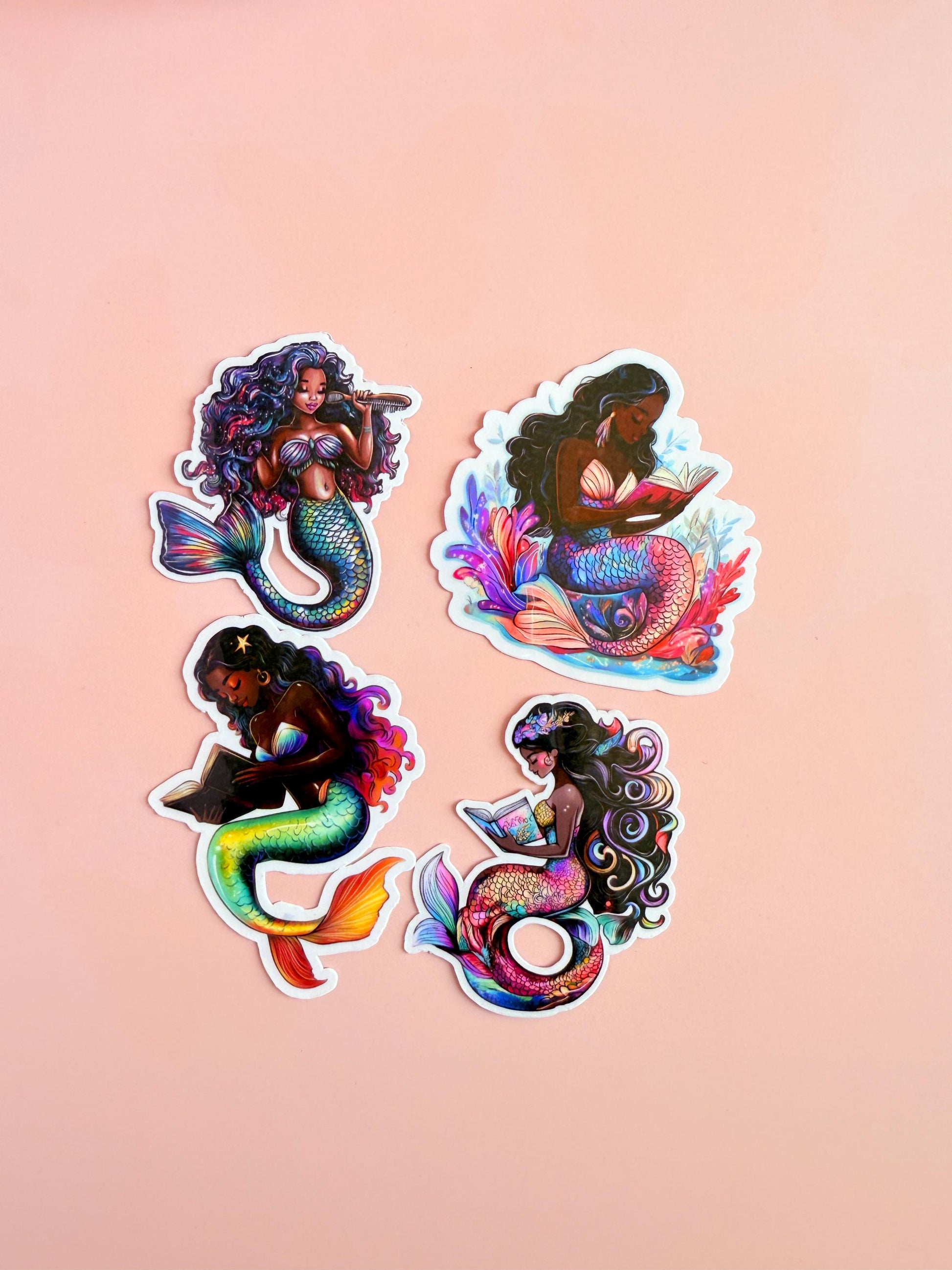 Black Mermaid Sticker Pack – Vibrant Vinyl Reading & Singing Mermaids for Journals, Water Bottles, Bookish Gifts| Mermaidcore Aesthetic | - The Sticker Era