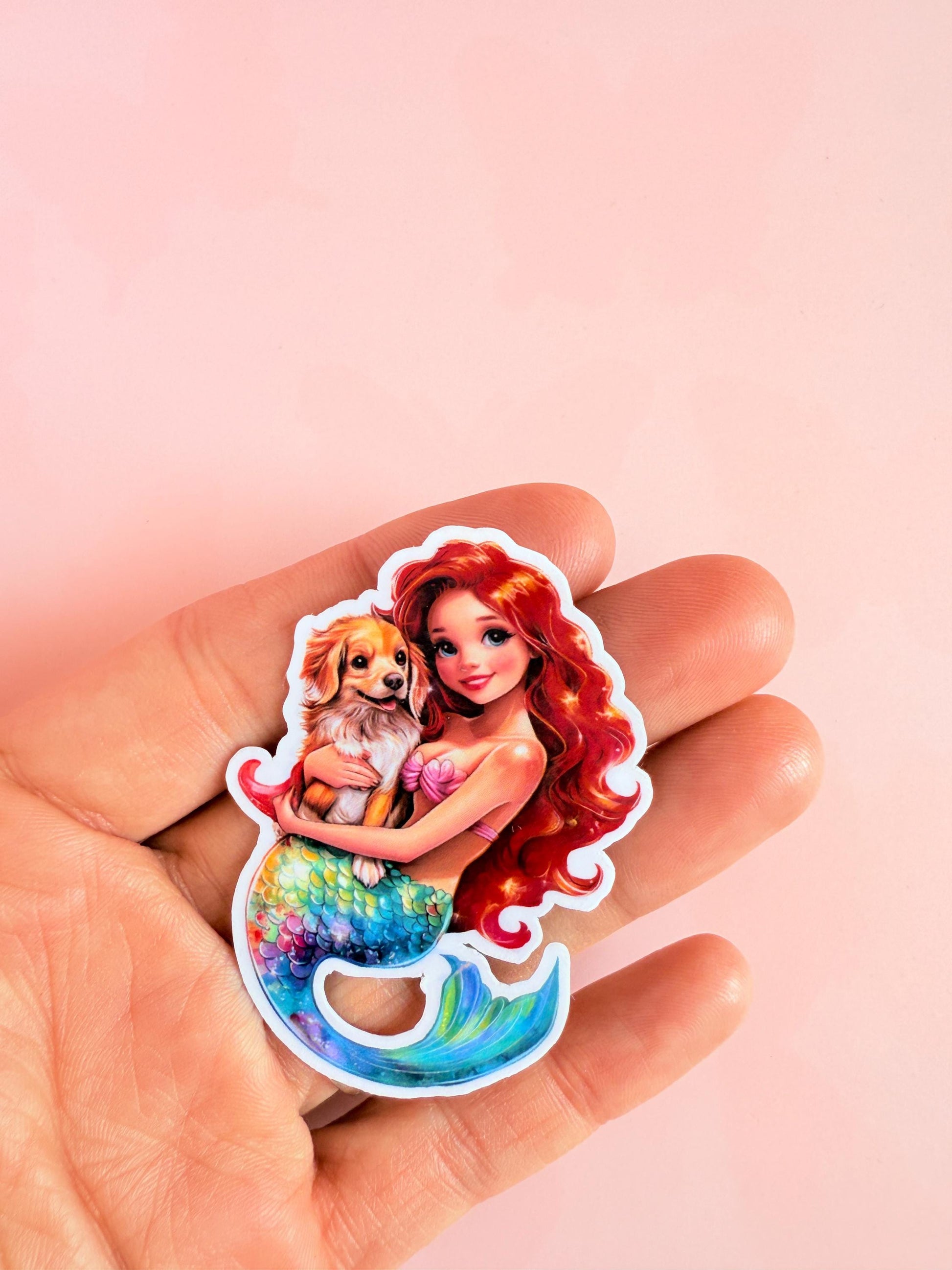 Mermaid and Dog Sticker –Cute Pet Mom Vinyl Sticker for Water Bottles, Journals, Kindles & Fantasy Animal Lovers| cute mermaid| gift for her - The Sticker Era