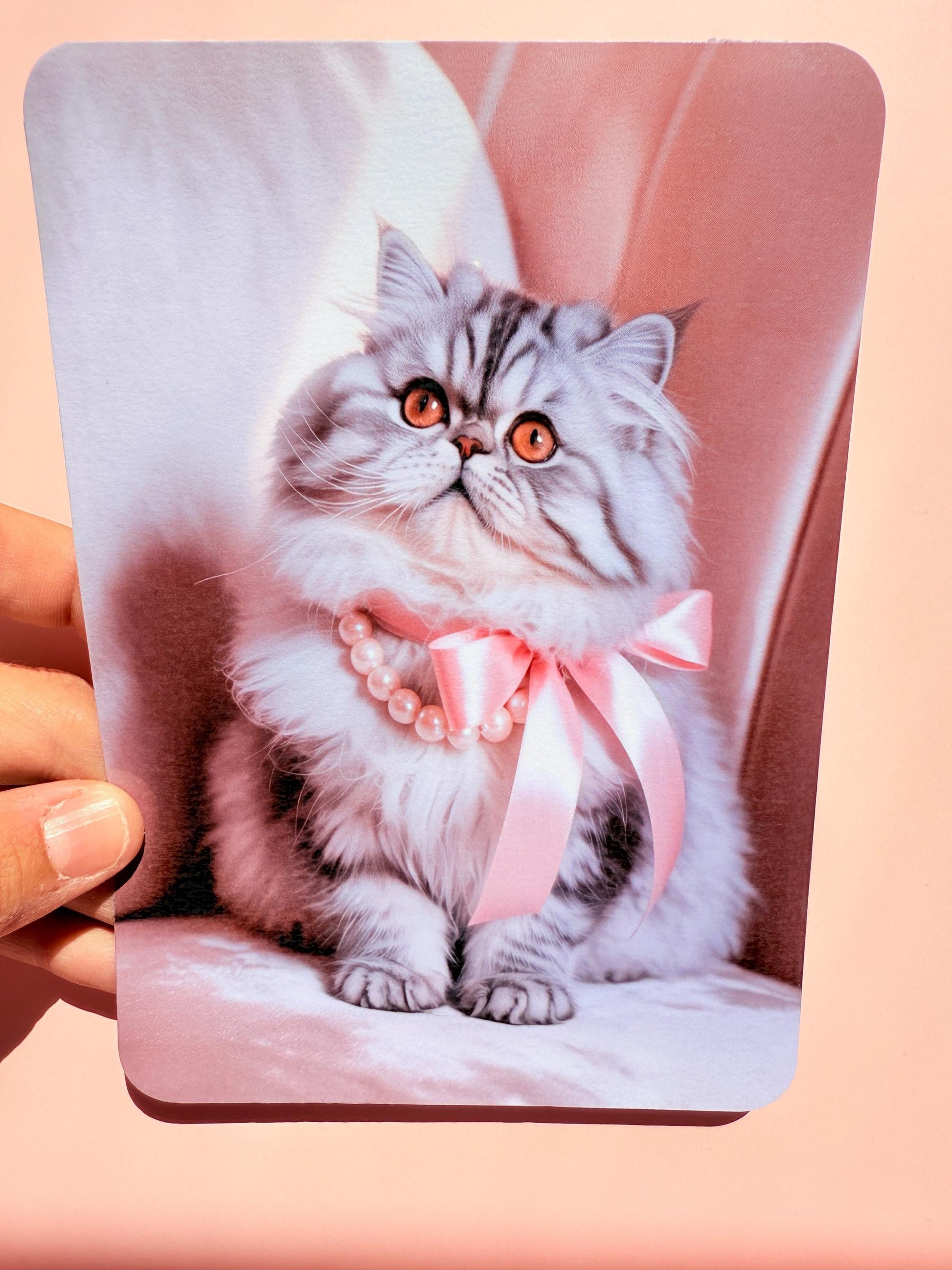 Glamour Cat Kindle Insert – Shipped Kindle Case Decor, Coquette Kitty Aesthetic, Pink Ribbon Bookish Gift - The Sticker Era